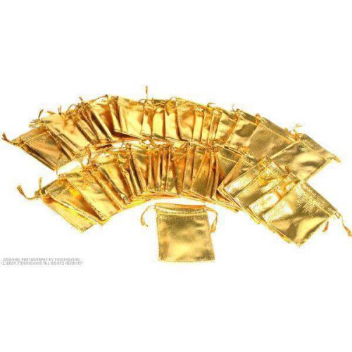 48 Gold Metallic Drawstring Jewelry Pouches 1 3/4&#034;