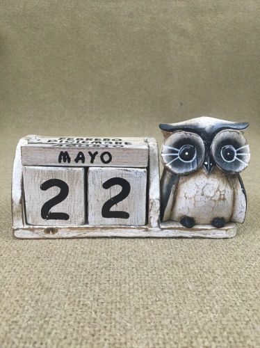 Owl Wooden Block Perpetual Desk Calendar Spanish Shabby Chic
