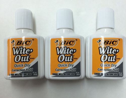 NEW 3 BIC WHITE OUT WITE OUT QUICK DRY CORRECTION FLUID