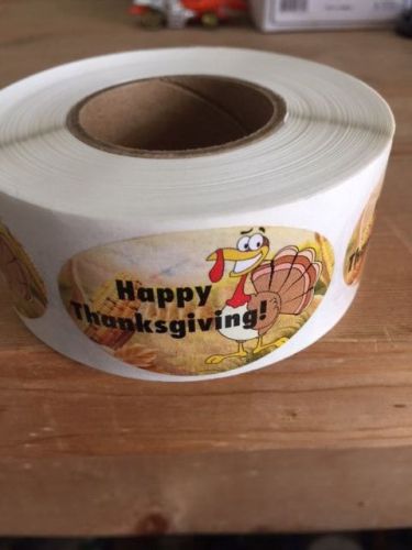 2&#034; X 1&#034; HAPPY THANKSGIVING TURKEY LABELS 500 PER ROLL GREAT STICKERS