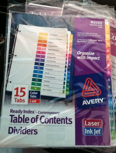 Avery Ready Index Table of Contents Reference Divider 11143 Lot Of 3