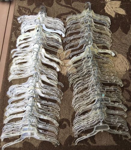 110 17&#034; plastic retail shirt hangers, clear w chrome swivel hook  - used for sale
