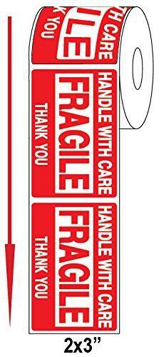 High quality fragile handle with care shipping labels bright red 2x3inch qty:500 for sale