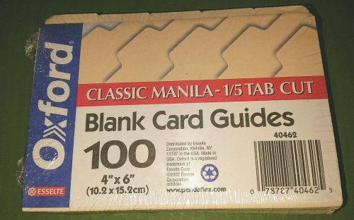 New Sealed OXFORD Classic Manila -1/5 tab Cut Blank Card Guides 100 pk -4&#034; x 6&#034;
