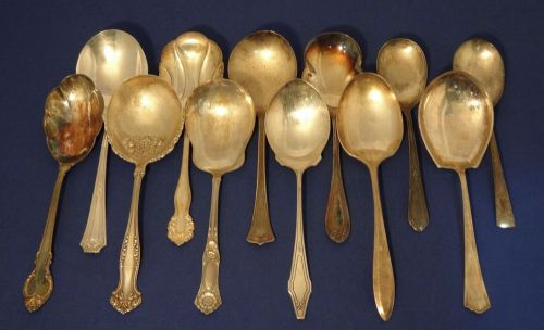 Vintage Silver Plated Silverware Flatware Craft Lot 12 Assorted Casserole Spoons
