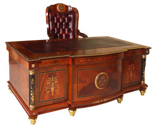 Large ornate executive double pedestal traditional rosewood office desk for sale