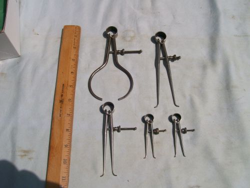 5 starrett solid nut spring calipers, round legs 4 inside,1 outside for sale