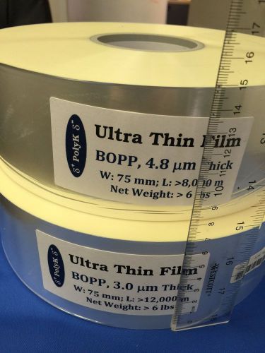 Ultrathin Polypropylene BOPP Film 4.8 um, 75 mm wide, 8,000 m long