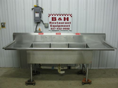 93&#034; heavy duty 3 bowl compartment stainless steel sink 7&#039; 9&#034; 18&#034;x24&#034; bowls for sale