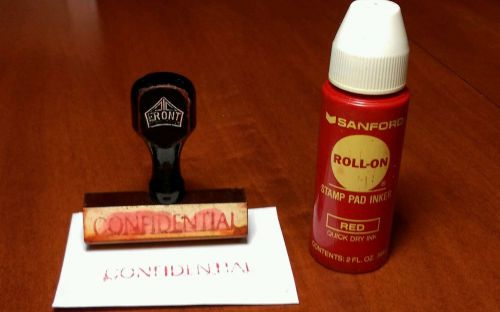Vintage front wood &amp; rubber hand ink stamper &#034;confidential&#034; with red roll-on ink for sale