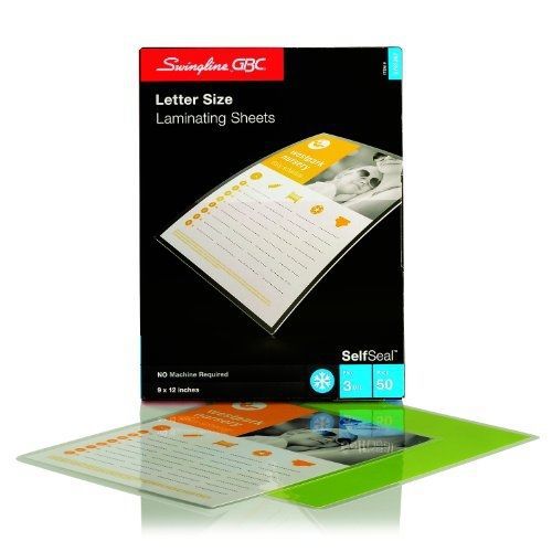 Swingline GBC SelfSeal Self Adhesive Laminating Sheet, Letter Size, Glossy, 3