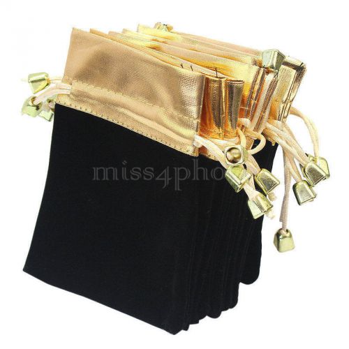 10x Packing Velvet Drawstring Jewelry Pouches Gift Bags Storage Black 12x9cm