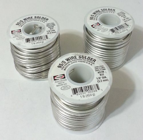 3lbs Harris Solder Wire 95/5 1/8inch Diameter 95% Tin 5% Antimony Lead Free  NEW