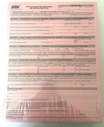 APPLICATION FOR DUPLICATE OR PAPERLESS TITLE - DMV FORM 227 - BULK ORDER OF 500