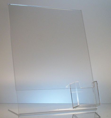 Clear acrylic 8.5x11 display sign holder with vertical business card holder