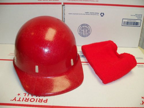 Vintage apex red fiberglass construction job site hard cap hat helmet w/windgard for sale