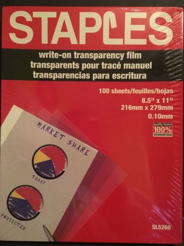 -----STAPLES WRITE-ON TRANSPARENCY FILM. ----100 SHEETS..