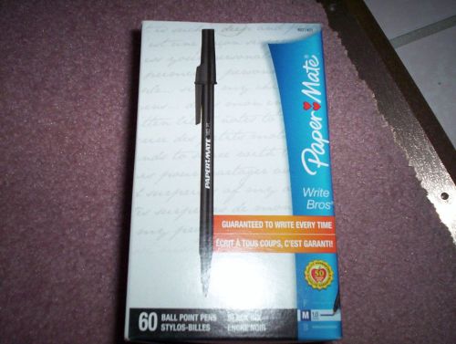 Brand new Paper Mate Ballpoint Stick Pen, Medium Point, 60/PK, Black ink M1.0mm