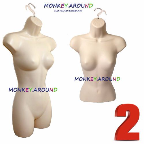 +2 Hangers 2 Female Mannequin Flesh Torso Form Displays Women Shirt Dress Pants