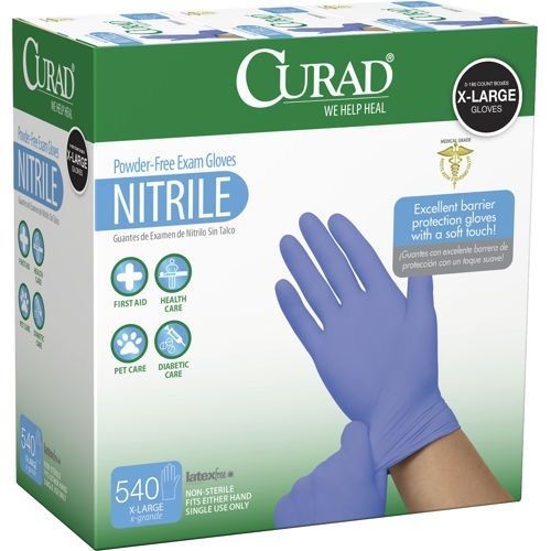 X540  X-LARGE CURAD Powder-Free Nitrile Exam Gloves, 540ct Gloves (CUR9317)