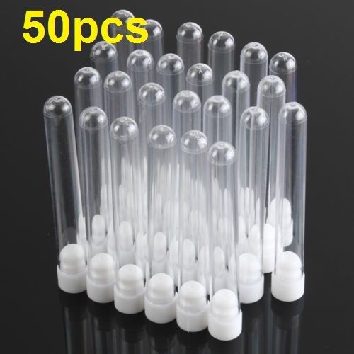 50pcs Round Bottom Clear Plastic Test Tube With Cap Stopper 15X100mm