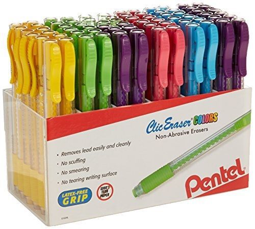 Pentel clic eraser colors, retractable pen eraser, assorted, open stock display, for sale