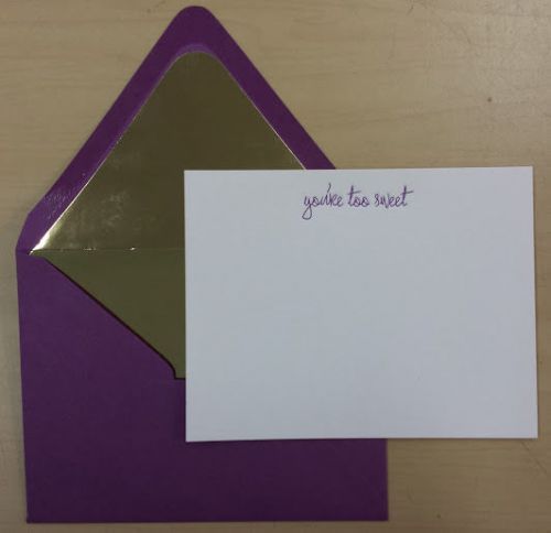 Haute Papier Stationery - Gracious in Gold - &#034;you&#039;re so sweet&#034; script in Purple