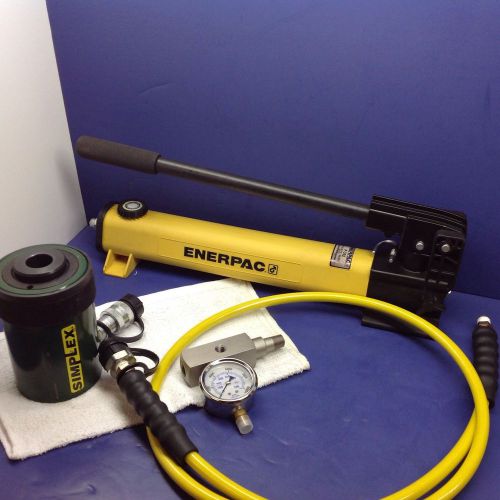 Enerpac hydraulic set 20 ton 2&#034; stroke hollow cylinder p392 pump 6&#039; hose gauge for sale