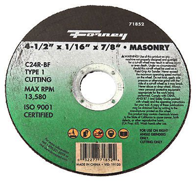 Forney industries inc 4.5&#034; x 1/6&#034; type 1 masonry cut off wheel with 7/8&#034; arbor for sale