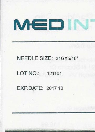 100 pcs MEDINT Insulin Syringes 1mL ~5/16&#034; ~ 31G expires 10/2017