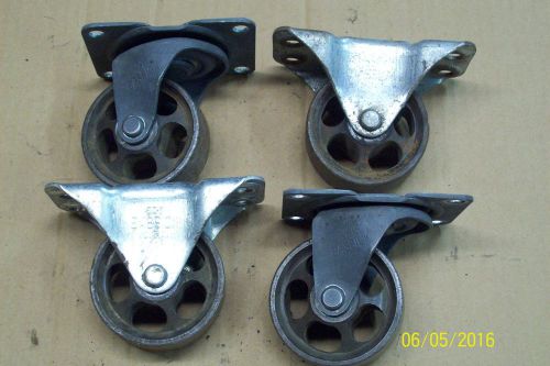 Lot of antique vintage industrial factory caster wheels 2 straight 2 swivel for sale