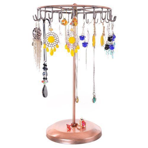 Rotating Necklace Holder Bracelet Stand Jewelry Organizer Hooks Hanging Rack