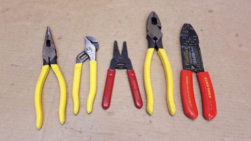 Set of 5 Assorted Klein Tools Electricians Pliers, Wire Stripper, Long-Nose ...