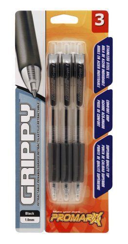 Promarx grippy retractable ballpoint pens, black, 3 count (br10-kp1b03-48) for sale