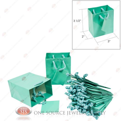 12 Glossy Teal Blue Finish Paper Tote Gift Merchandise Bags 3&#034; x 2&#034; x 3 1/2&#034;H