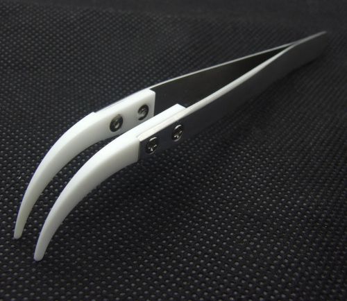 IC SMD SMT White Ceramic Tweezers Heat Resistant 1000°C Non Conductive Curved tip