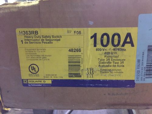 Square d h363rb 3 phase 100 amp 600 volt nema 3r fused disconnect new in box for sale