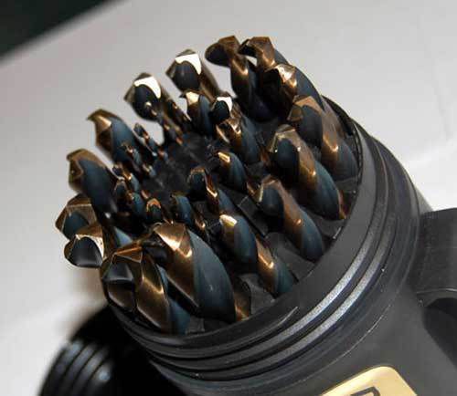 29 pc. 1/16&#034;-1/2&#034; x 64ths gold &amp; black heavy duty jobber drill set w/carry case for sale