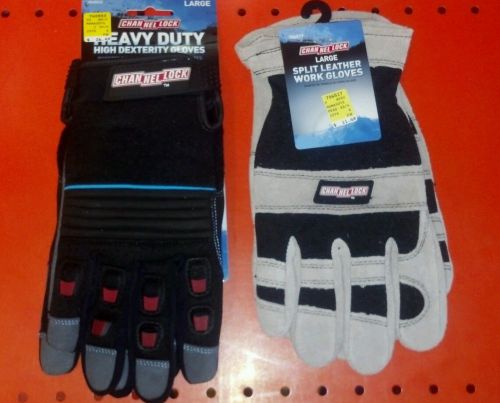 Lot 2 pairs channel lock work gloves large high dexterity &amp; split leather x0256 for sale