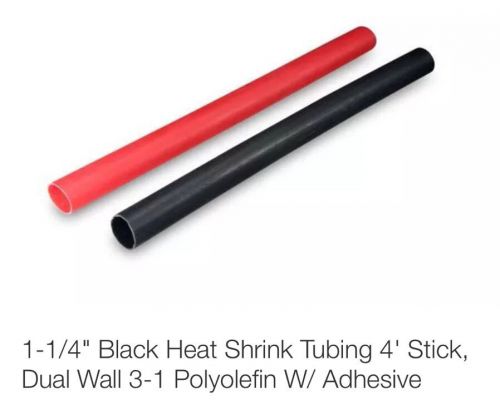 3M 11/4&#034; Black Heat Shrink Tubing 4&#039; Stick, Dual Wall 3-1 Polyolefin W/ Adhesive