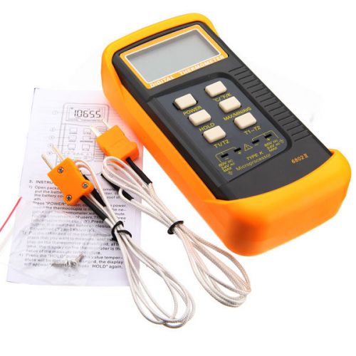 LCD Digital Thermometer Type K Dual 2 Channel Thermocouple Sensor Probe 1300°C