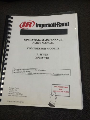 Ingersoll Rand Operating Manual For A P185WIR X0185WIR