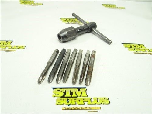 Lot of 7 hss hand taps 5/16&#034;-18 nc to m8x1.25 w/tap wrench papco morse h.w. for sale