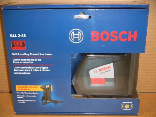 New sealed bosch gll 2-45 self leveling cross line laser level w/mounting device for sale