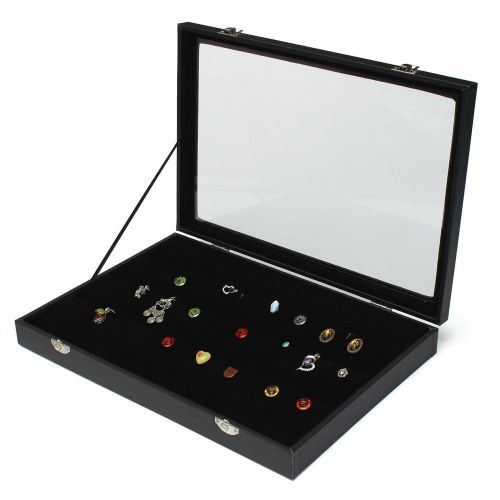 24 Slot Velvet Glass Jewellery Tray Earrings Necklaces Display Box Storage Case