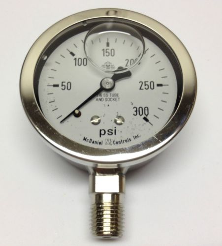 McDaniel 2.5” Stainless Steel Pressure Gauge 300 PSI White Face Glycerin Filled