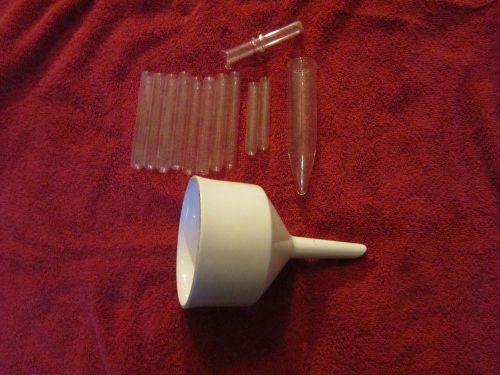 Lot of 12 assorted used lab glassware items / heavy ceramic filtering funnel for sale