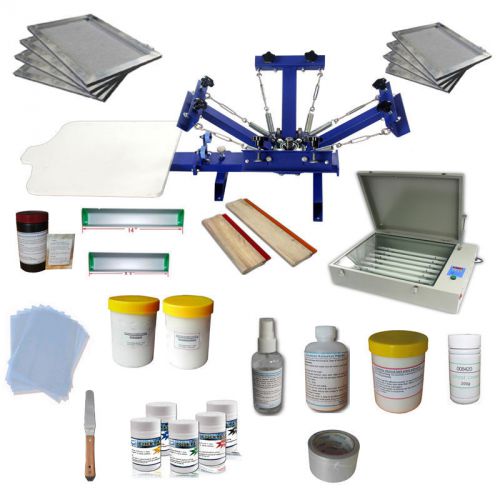 4 color New Kit Silk Screen Printing Press Machine&amp; Materials Screen Frame