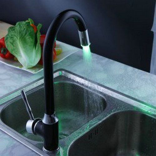 Black Painting  LED 3 Color Changing Swivel Kitchen Sink Basin Tap Mixer