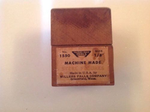 Vintage Millers Falls 1/8&#034; Steel Punch Stamp Die Set Numbers 0-9 Wood Box 1550